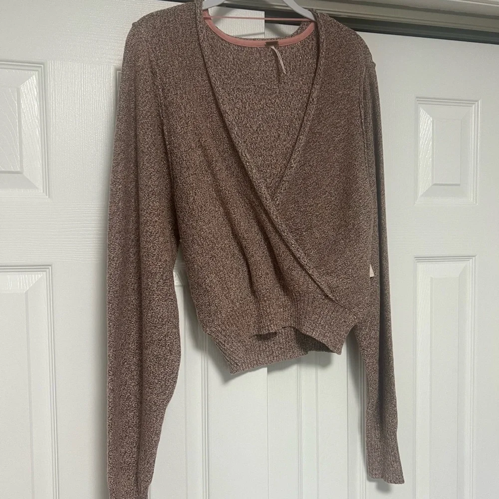 Free People Going for Gold Faux Wrap Crop Sweater Rose Gold L